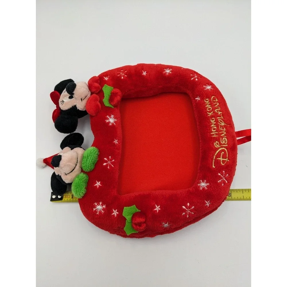 Disneyland Hong Kong Christmas Plush Picture Frame‎ Mickey Minnie Snowflakes 8